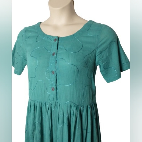 Collections Etc.Teal Embroidery Scoop Neck Size Medium Dress - Picture 7 of 9